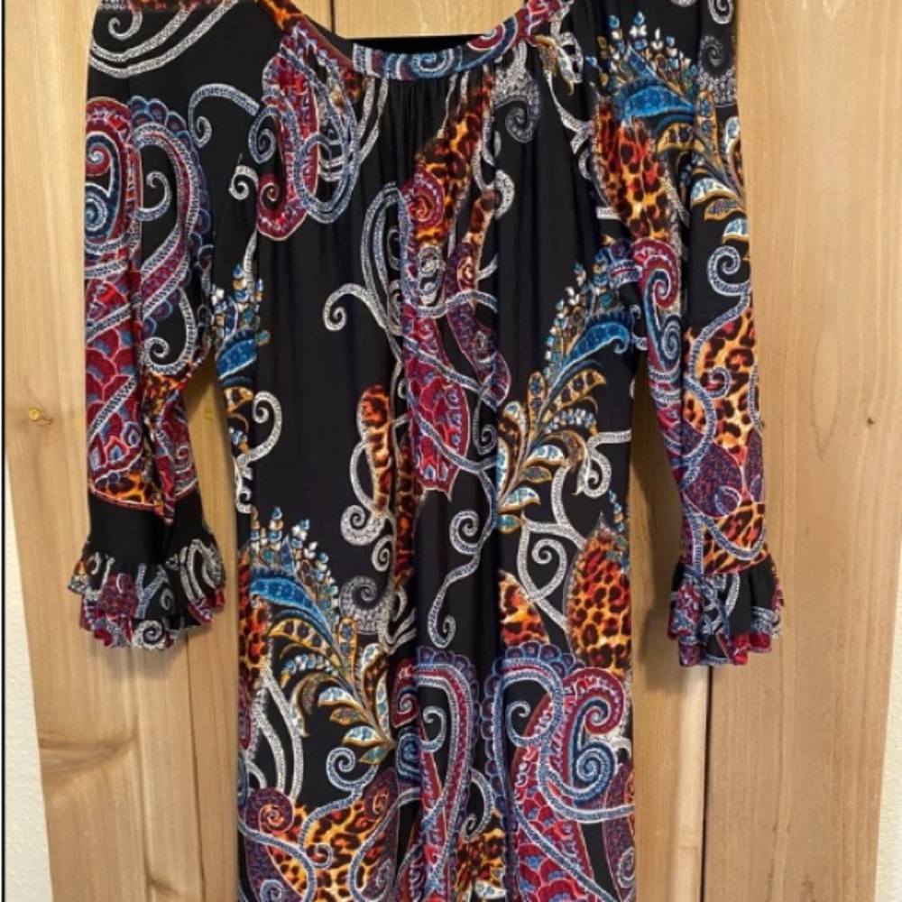 Voll Style Long Sleeve Boho Dress/Tunic Burgundy and Multicolor - Picture 3 of 3